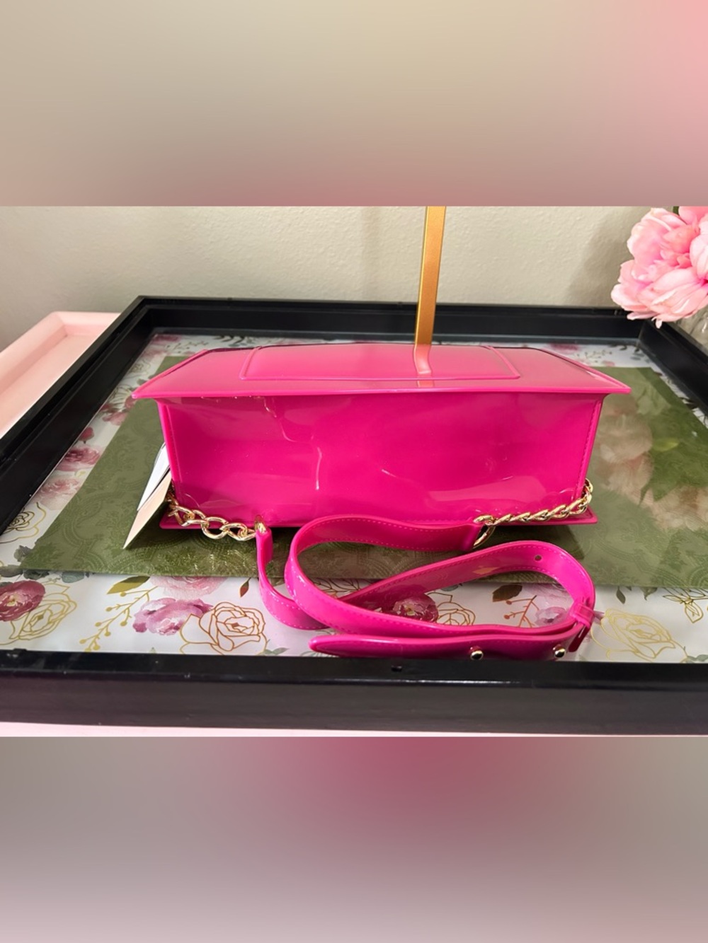 Hot Pink Women’s Jelly Bag- Top Handle and Adjustable Crossbody Shoulder Strap - Picture 9 of 11